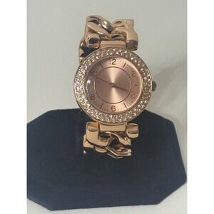 Rose Gold Tone Chain Link Analog Women's Wristwatch Crystal Encrusted Bezel